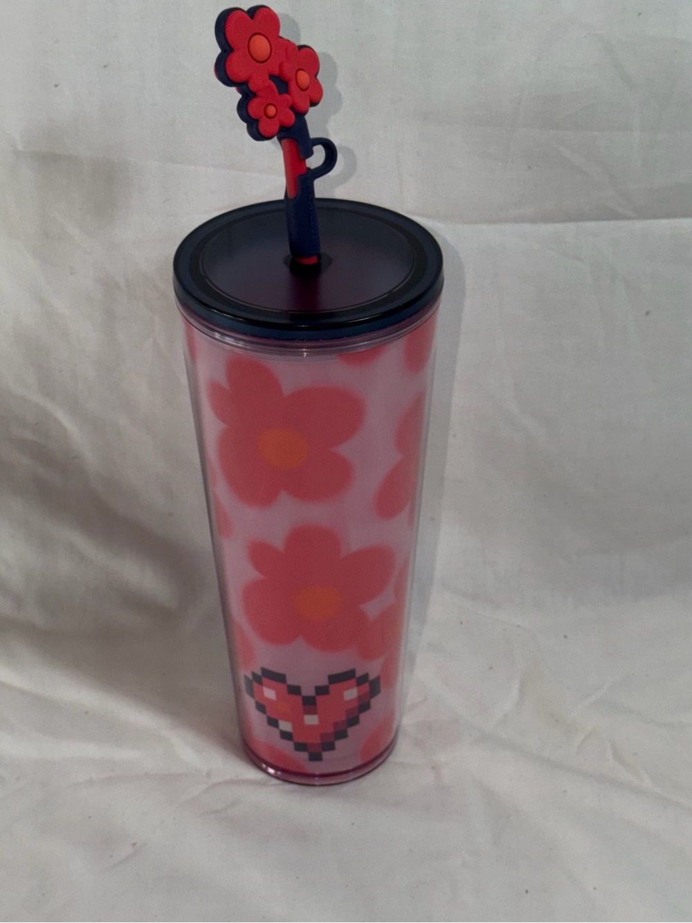 Starbucks 2025 Valentines Day Pink Floral Acrylic Cold Cup Tumbler Straw 24oz